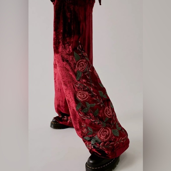 Free People x Anna Sui Rose Garden Velvet Wide Leg Pants Size 6 🌹 - Picture 2 of 6
